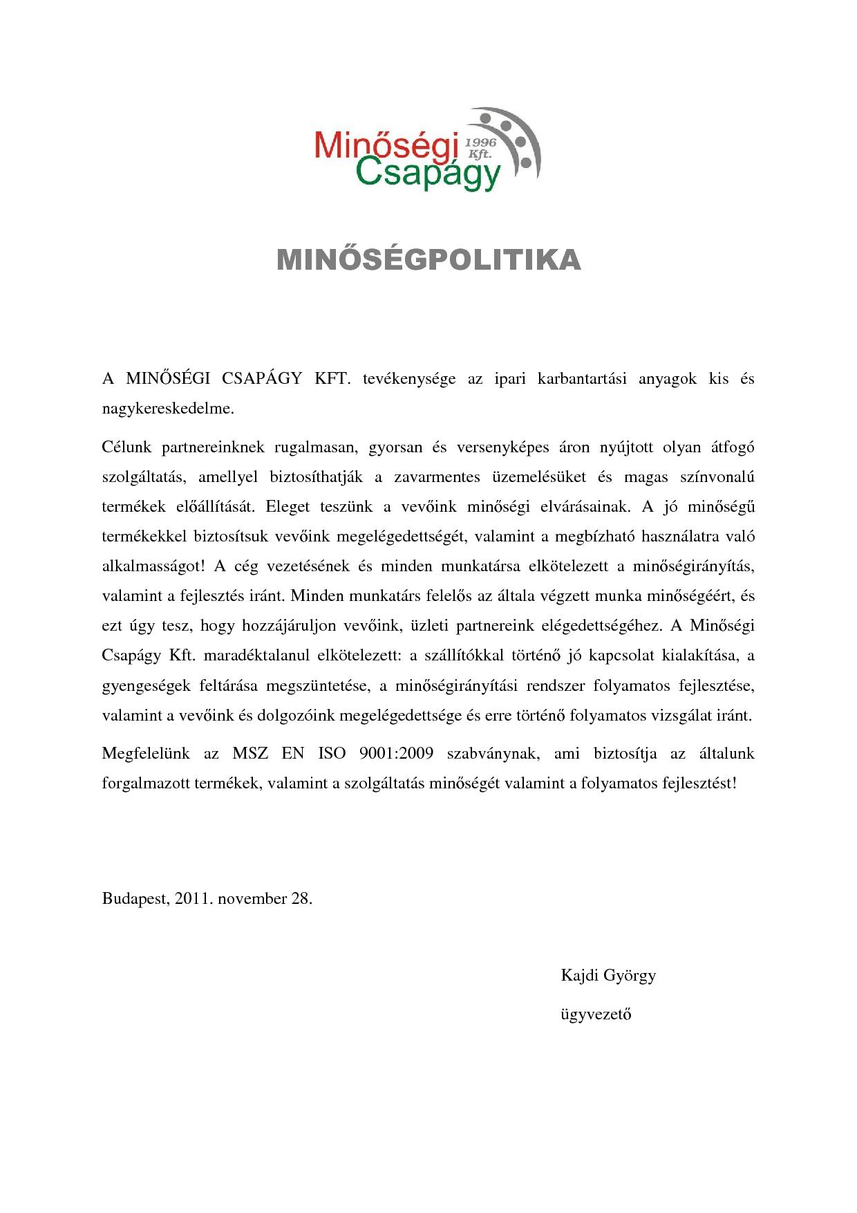 Minőségirányítási rendszer